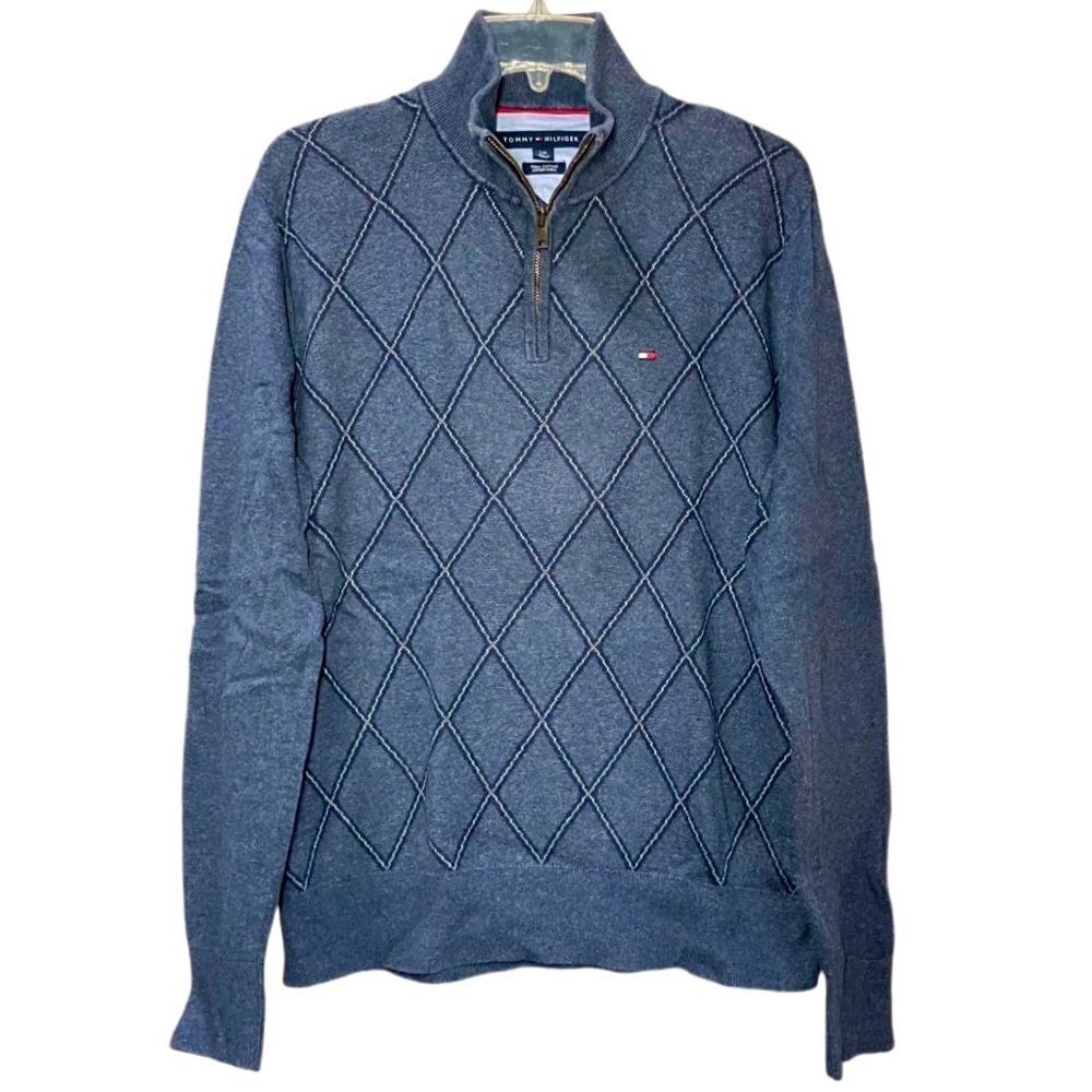 Tommy Hilfiger Men’s Partial Zip Sweater in Blue Men’s Large
